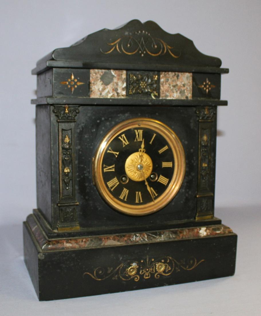 Black Slate & Marble French Mantle Clock (1 of 5)