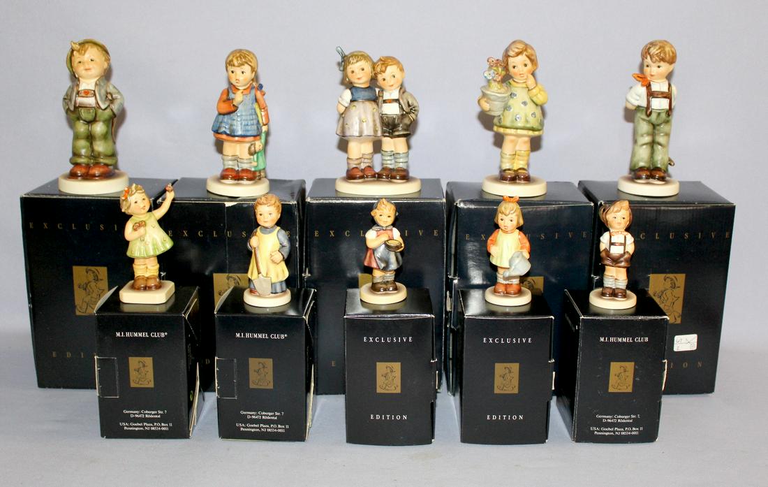 10 Goebel Hummel Club Figurines in Original Boxes. 1.): 10 Goebel Hummel Club Figurines in Original Boxes. 1.) "I Didnâ€™t Do It" #142 2.) "Hello World" #399 3.) "The Little Pair" #239 4.) "My Wish is Small" #176 5.) "I Wonder" #241 6.) "From Me To Yo