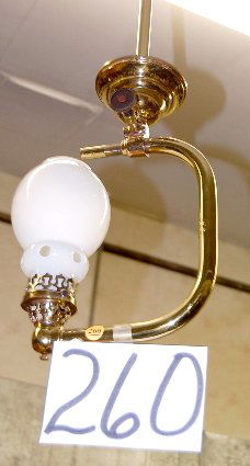 Tures Gas Fixture w/White Shade: Tures Gas Fixture w/White Shade: patented Jan.26, 1904 by Tures Mfg. Co. of Milwaukee, Wis. The milk glass shade has a series of holes around the body, near its bottom. The brass fixture is now electr