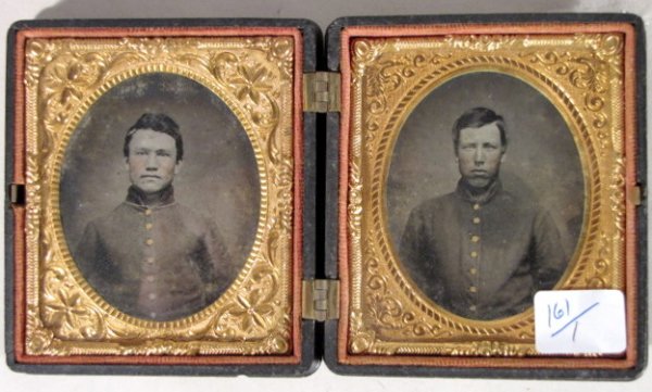 Double Tin Type, Civil War Soldiers : Double Tin Type, Civil War Soldiers: 1/6 plate size, in a Littleton Union case. The man on the left is identified in pencil under the picture as William W. Phillips, Company A, 16, U.S. Infantry. The 