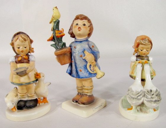 3 Hummels: Congratulations, Goose, Be Patient: 3 Hummel Figurines: 1.) No.17/0 Congratulations, 5 3/4" tall. 2.) No.47 3/0 Goose Girl, 4" tall. 3.) No.197 2/0 Be Patient, 4 1/2" tall. No condition problems. All items sell As Is, Where Is, no guara