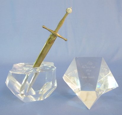 2 Steuben Crystal Paperweights: Boulder & Prism