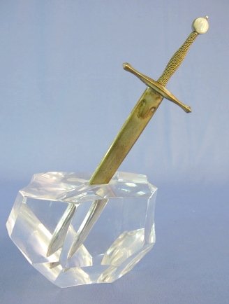 2 Steuben Crystal Paperweights: Boulder & Prism - 2