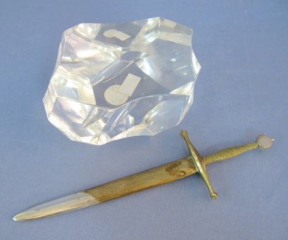 2 Steuben Crystal Paperweights: Boulder & Prism - 3