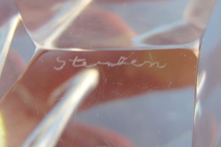 2 Steuben Crystal Paperweights: Boulder & Prism - 4