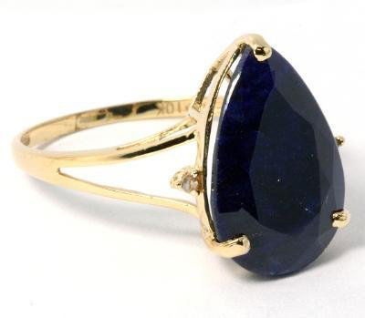 5.43ctw Tear Cut Sapphire & Diamond Ring, 10K YG: 5.43ctw Genuine Tear Cut Sapphire and Diamond Ring in 10K Yellow Gold All items sell As Is, Where Is, no guarantees of any kind. We accept Mastercard & Visa, no paypal, no personal checks, no money or