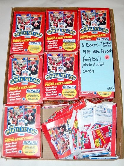 6 Boxes 1989 NFL Pros Card Set: 6 Boxes 1989 NFL Pros Card Set: football photo and stat cards. 3 partial boxes. (Boxes not in mint condition.) All items sell As Is, Where Is, no guarantees of any kind. We accept Mastercard & Visa, n