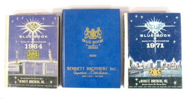 3 Bennett Bros. Blue Books of Quality Merchandise: 3 Bennett Brothers Blue Books of Quality Merchandise: hard cover; 1939, 1964 and 1971. 11" x 8 1/2" All items sell As Is, Where Is, no guarantees of any kind. We accept Mastercard & Visa, no paypal, n