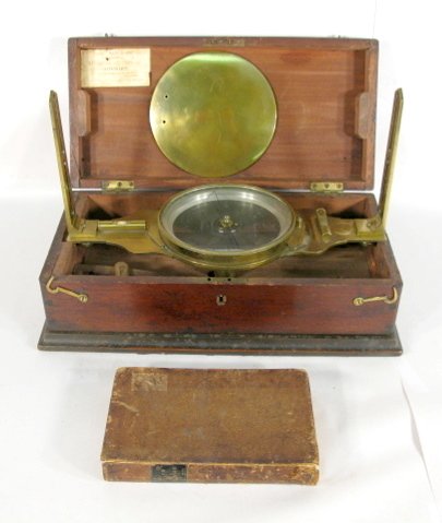 Wm Young & Sons Brass Vernier Compass: Wm Young & Sons Brass Vernier Compass: Philadelphia, circa 1860's; box with paper label on lid; comes with a book. Davies Legendre As Is 11" x 15" All items sell As Is, Where Is, no guarantees of any 
