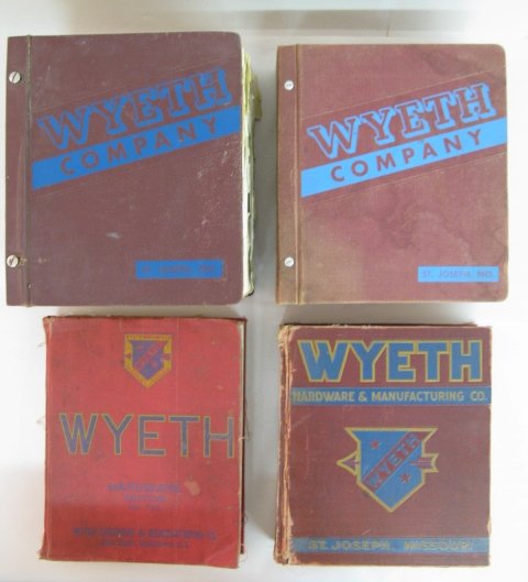 4 Wyeth Hardware & Manufacturing Co. Books: 4 Wyeth Hardware & Manufacturing Co. Books: 1.) Hardware Edition #195 2.) General Catalog No.220 3.) General Catalog 1953 4.) General Catalog. (All as is, with worn covers.) All items sell As Is, Wher