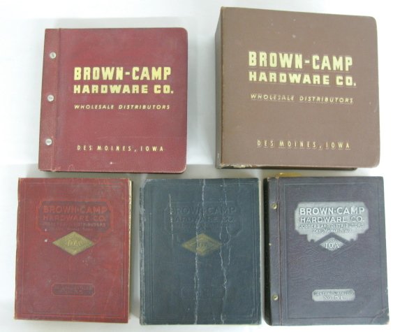 5 Brown-Camp Hardware Co. Books: 5 Brown-Camp Hardware Co. Books: Wholesale Distributors, Des Moines, Iowa. Hardback books, Inc. Ledger, No.45, No.35, No.51 and No.63. (As is) All items sell As Is, Where Is, no guarantees of any kind