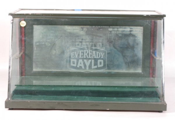 Eveready Daylo Counter Top Display Cabinet: Eveready Dalo Counter Top Display Cabinet: glass & metal; one glass shelf; mirrored back door 12 1/2" x 20 1/2" All items sell As Is, Where Is, no guarantees of any kind. We accept Mastercard & Visa, 