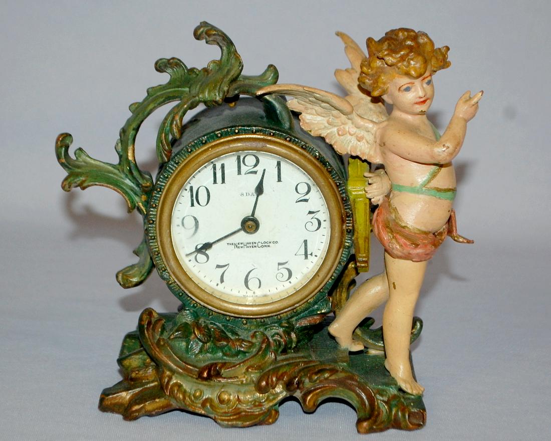 Antique New Haven Winged Cherub Novelty Clock (1 of 5)