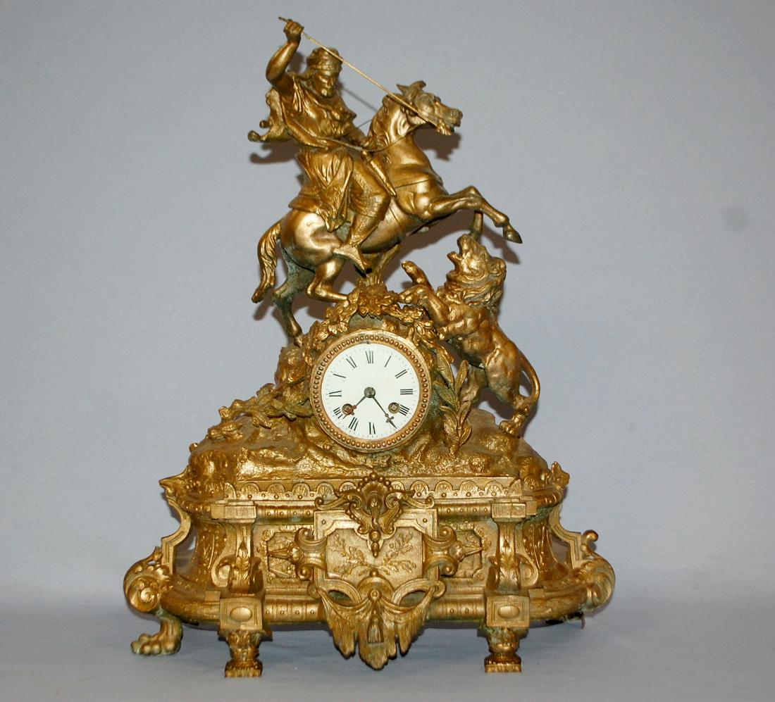 Antique French Figure and Animal Scene Mantle Clock (1 of 7)