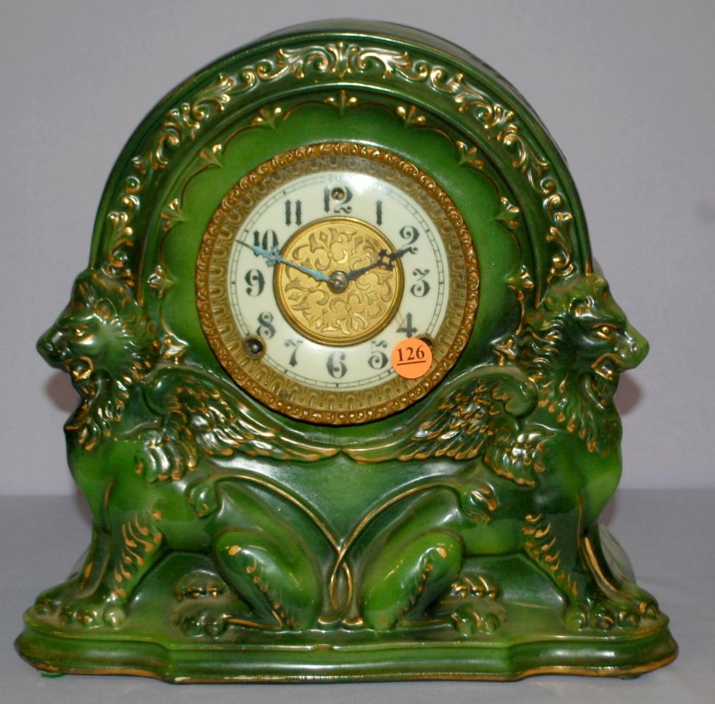 Gilbert "Delpha" China Clock w/ Winged Lions (1 of 8)