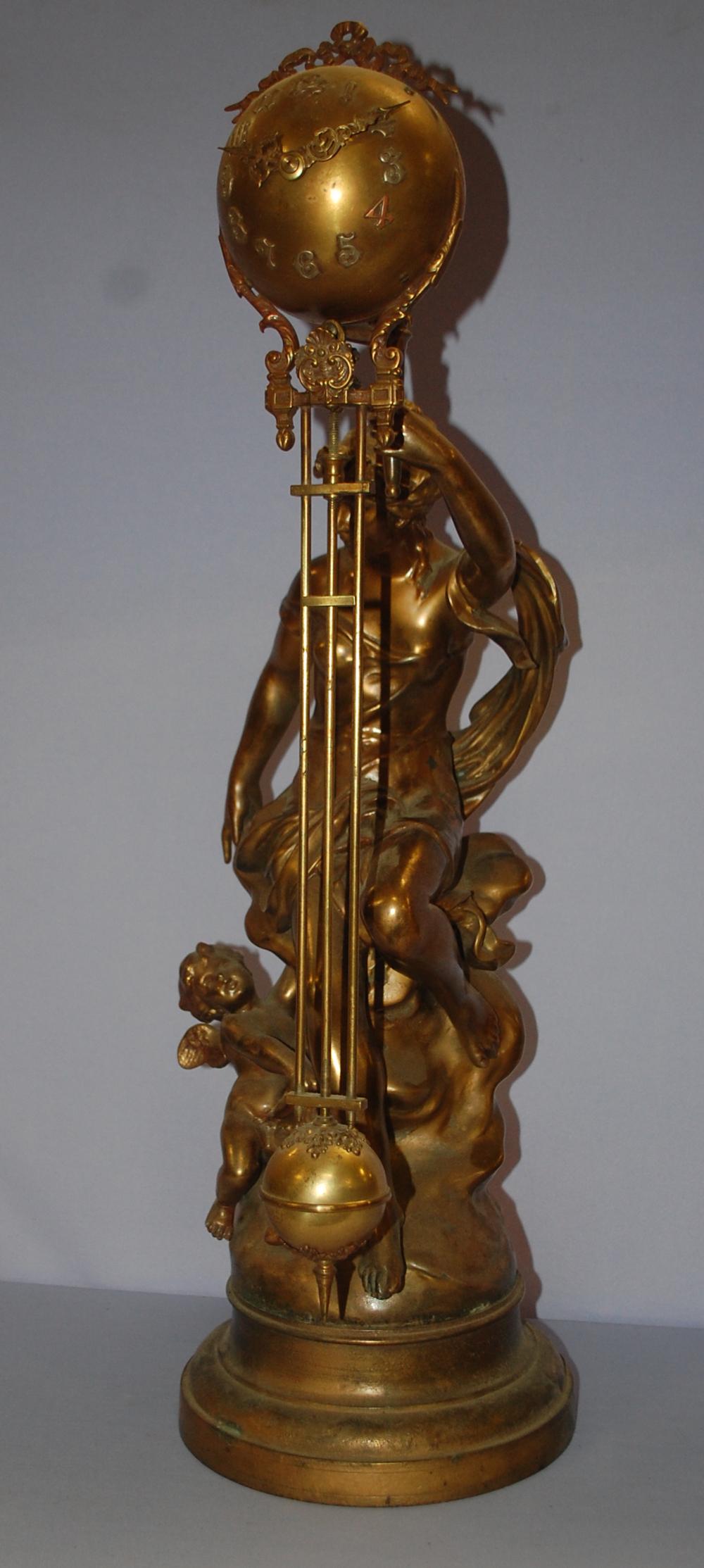 "Fortuna" Ball Swinging Arm Clock w/ Angel & Cherub (1 of 8)