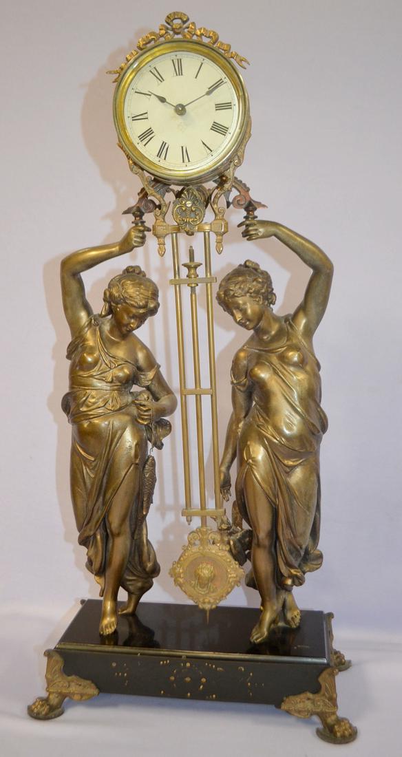 Ansonia Double Statue Swinging Arm Clock w/ Huntress & (1 of 9)