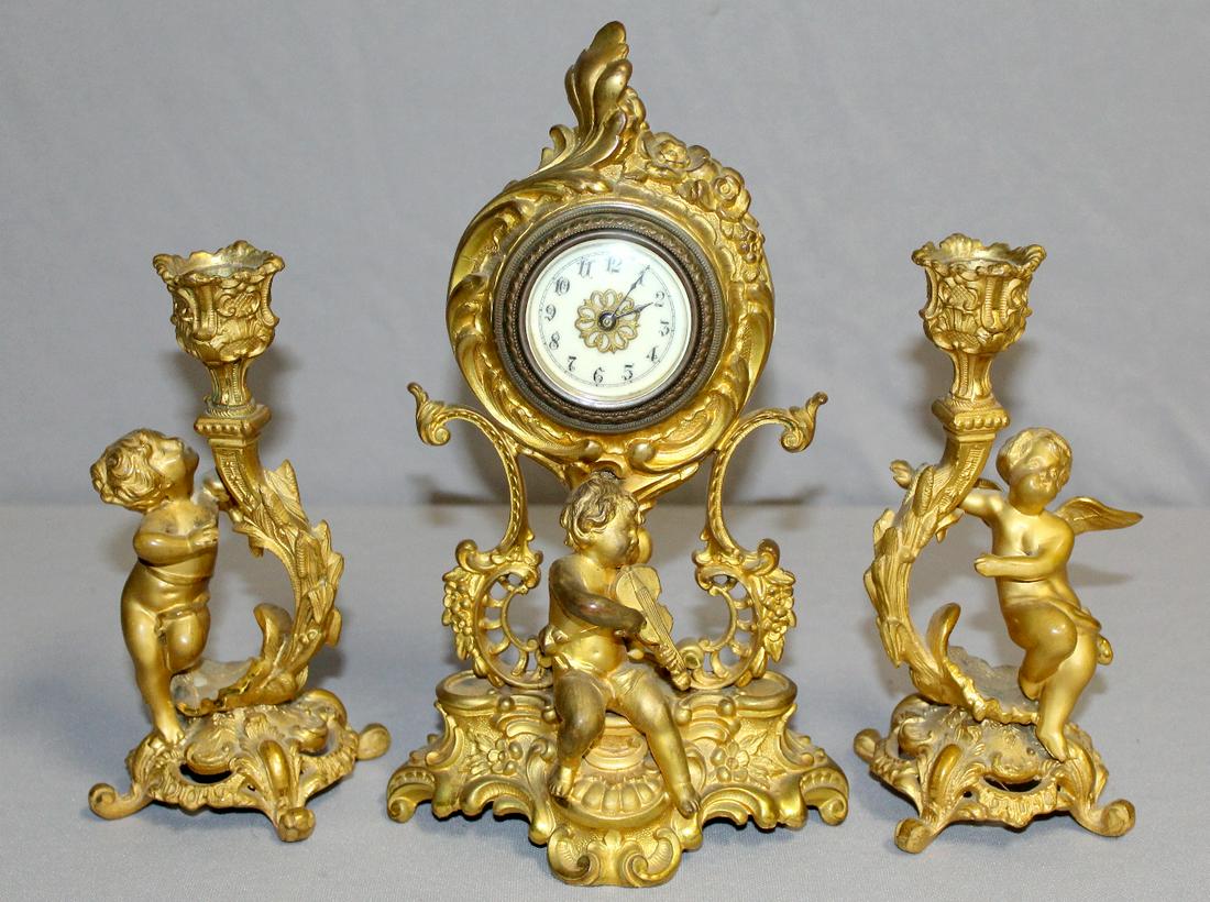 3 Pc Novelty Garniture Set w/ Cherubs on Candelabras (1 of 7)
