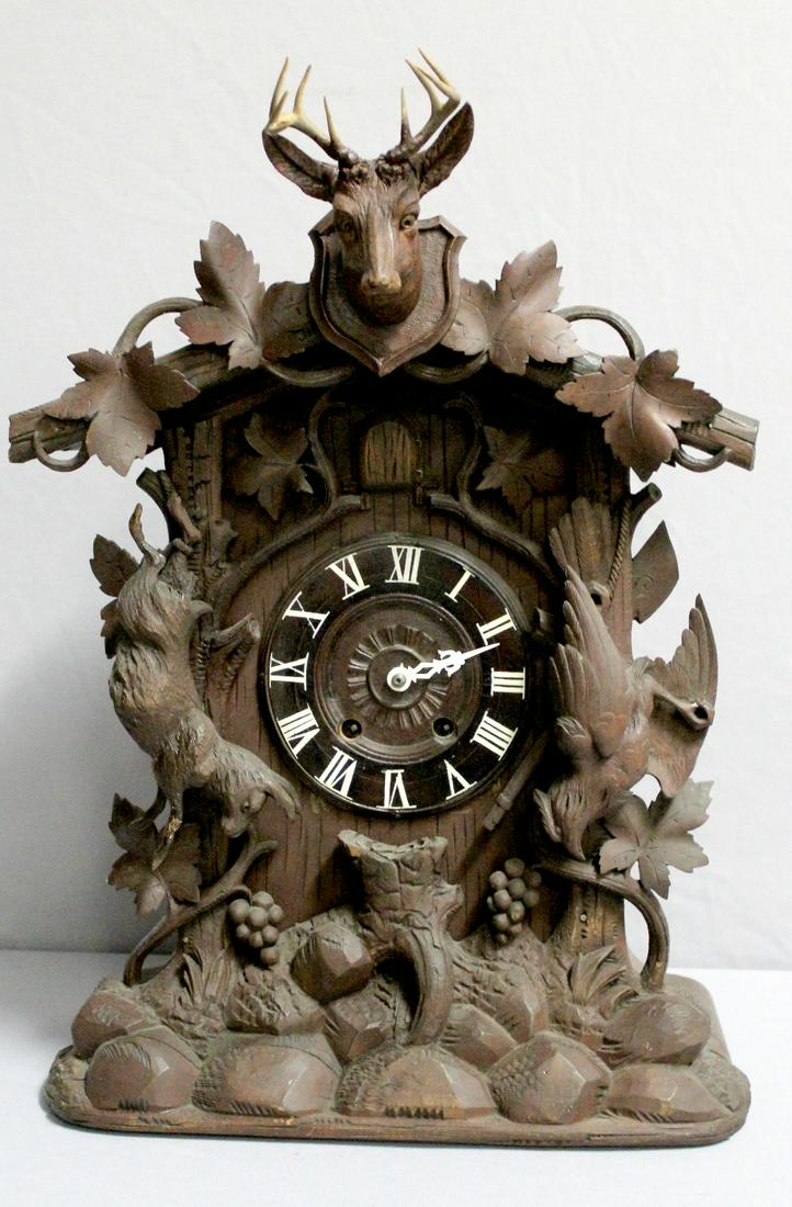 Antique Hunter Style Highly Carved Shelf Cuckoo Clock (1 of 7)
