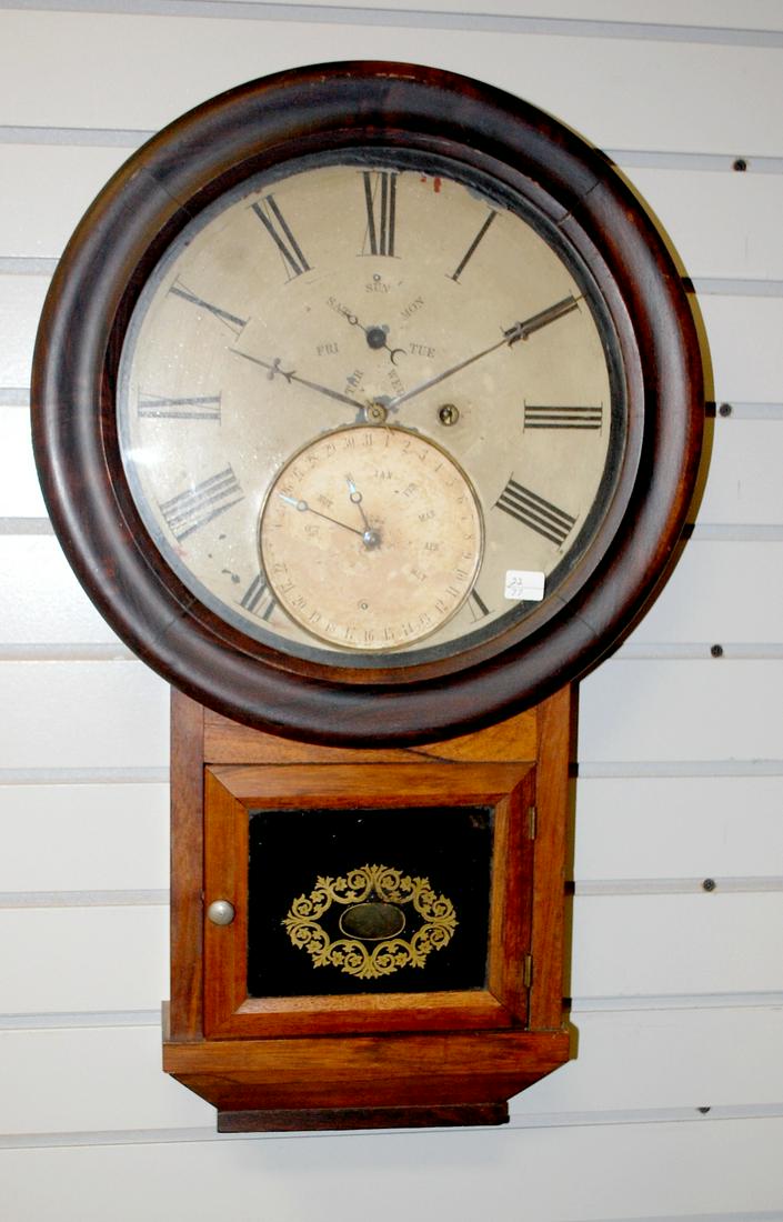 Antique Atakins 3 Dial Calender Wall Clock (1 of 4)