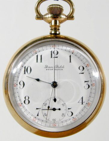Dan Patch 7J 16S OF Stop Watch: Dan Patch 7J 16S OF Stop Watch: serial no.GC004152; in a yellow 20yr Philadelphia screw on case, numbered 8520399. Start-Stop-Reset to 0. The SSD looks good. (The case back is slightly scuffed.) Runni