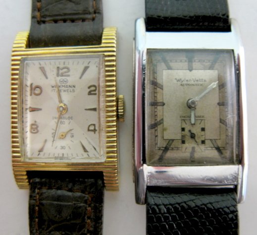 Wakmann & Wyler-Vetta Wrist Watches: Wakmann & Wyler-Vetta Wrist Watches: 1.) Wakmann, 17 Jewel, Incabloc on dial; works marked Wakmann Watch Co.; 17J; Swiss in a Master stainless back U.S.A. case; Ivory colored dial with gold numbers an