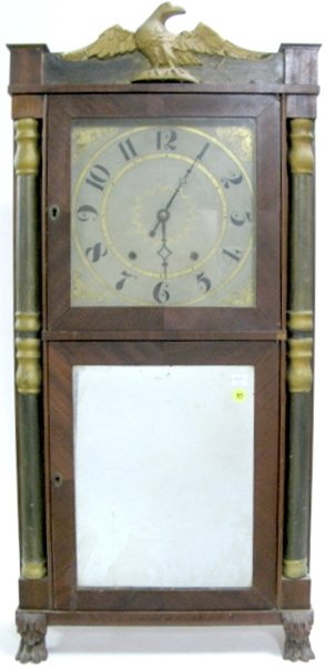Dyer, Wadsworth & Co. Column Shelf Clock: Dyer, Wadsworth & Co. Column Shelf Clock: weight driven wood works with gong strike. There is a good interior label stating this company from Augusta, Georgia made 8 day clocks. The case is mahogany a