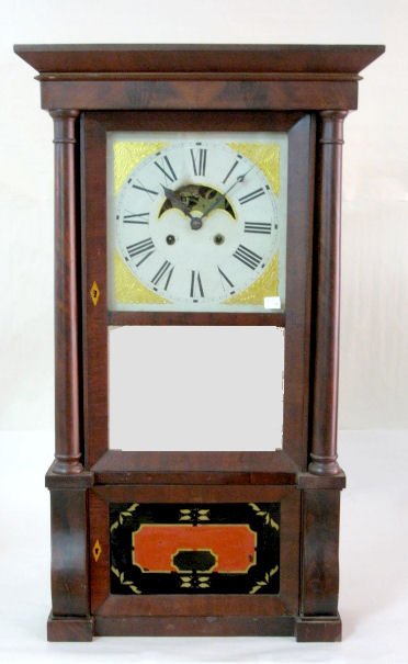 Phillip L. Smith 2 Door Shelf Clock: Phillip L. Smith 2 Door Shelf Clock: from Onondaga County, N.Y. with a weight driven brass movement. There is an interior label and a 9" wood dial in a mahogany and veneer case. Written inside the doo