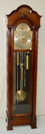 5 Tube Herschedes Westminster Chimes Tall Clock: 5 Tube 1947 Herschedes Westminster Chimes Tall Clock: mahogany case; moon phase dial; 3 weights. Came from Iowa Governor's Mansion. (Movement as is. Not running, needs new bushings.) 80" tall All item