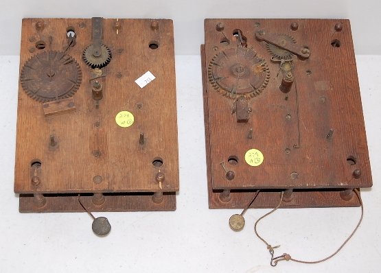 2 Antique Terry Type Wood Clock Works: 2 Antique Terry Type Wood Clock Works: sells as is. Both 8" x 6 1/2" All items sell As Is, Where Is, no guarantees of any kind. We accept Mastercard & Visa, no paypal, no personal checks, no money ord