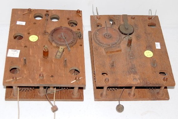 2 Antique Terry Type Wood Clock Works: 2 Antique Terry Type Wood Clock Works: sells as is. 8 3/4" x 6 1/2"; 8" x 6 1/2" All items sell As Is, Where Is, no guarantees of any kind. We accept Mastercard & Visa, no paypal, no personal checks, 