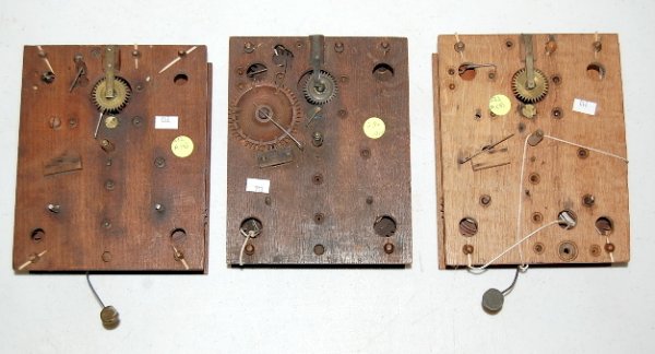 3 Antique Terry Type Clock Works: 3 Antique Terry Type Clock Works: sells as is. 8" x 6 1/2"; 8" x 5/16"; 8 5/16" x 6 1/2" All items sell As Is, Where Is, no guarantees of any kind. We accept Mastercard & Visa, no paypal, no personal 