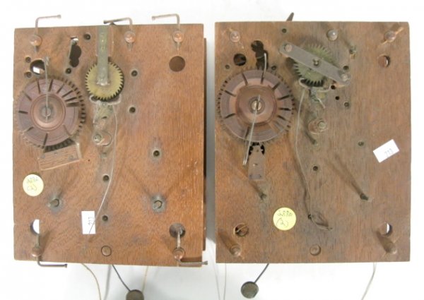 2 Antique Terry Type Wood Clock Works: 2 Antique Terry Type Wood Clock Works: sells as is. 8" x 6 1/2"; 8 1/8" x 6 1/2" All items sell As Is, Where Is, no guarantees of any kind. We accept Mastercard & Visa, no paypal, no personal checks, 