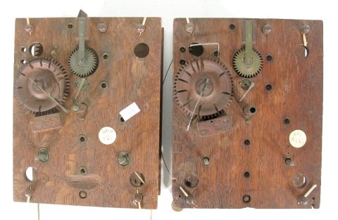 2 Antique Terry Type Wood Clock Works: 2 Antique Terry Type Wood Clock Works: sells as is. 8 1/8" x 6 7/16"; 8 1/8" x 6 1/2" All items sell As Is, Where Is, no guarantees of any kind. We accept Mastercard & Visa, no paypal, no personal che