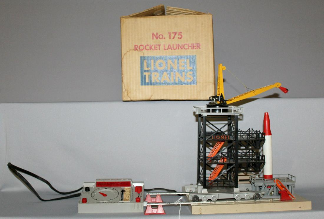Lionel No. 175 rocket launcher: Lionel No. 175 rocket launcher with controller and orginal box. The launcher is 15 1/2" tall.
