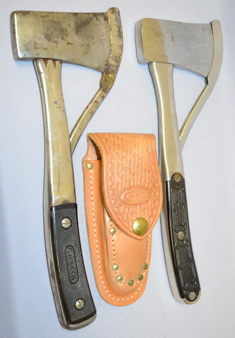 1 case and 2 marble items: 1 case and 2 marble items 1- Case chager knife with interchangable blades. There is a fillet, saw & drop blade. Rosewood handles and leathr sheath. 5" and 8 1/2" open. New condition. 2 & 3 are marble 