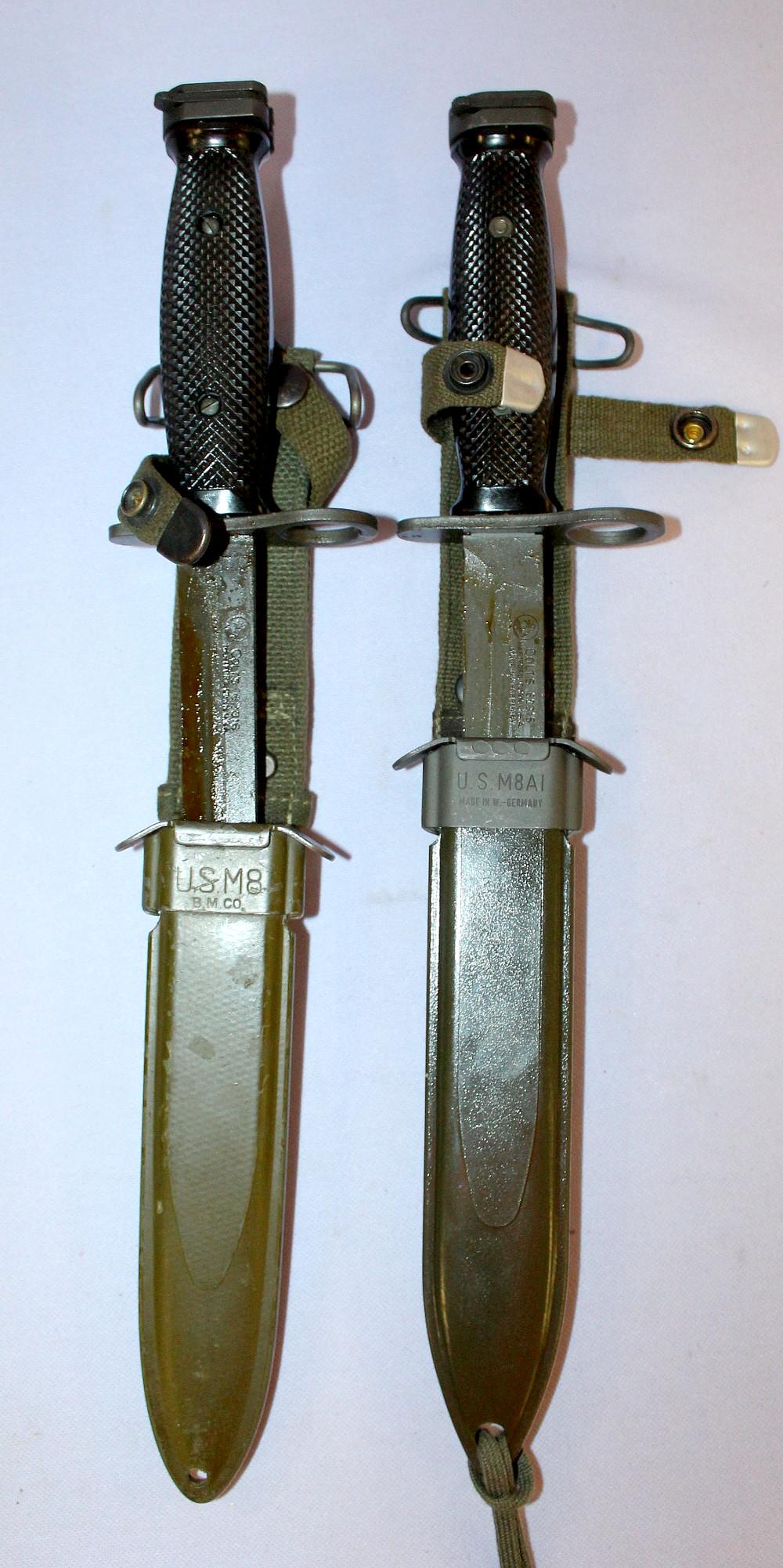 2 U.S Military M7 Bayonets with Scabbards: 2 U.S Military M7 Bayonets with Scabbards, blade marked Colt's 26316- Hartford Conn. USA. Not Marked, but it was made by Imperial Knife Co. The bayonets are 11 7/8" long, and like new condition. In th