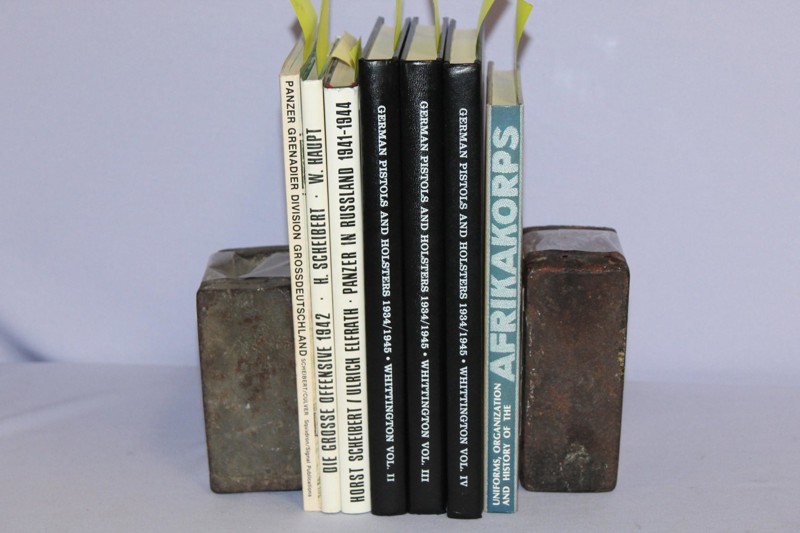 7 Books on the German Military: 7 books on the German Military. 1- Afrikakorps by Roger james Bender and richard D. Law, 255 pages. 2- German Pistols and Holsters volumes two through four by LT. COL. Robert D. Whittington. 3- Die Gr