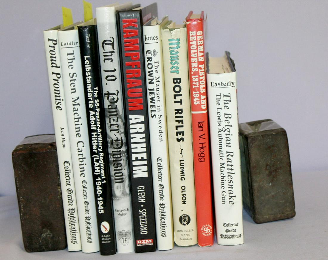 9 Books on World War Two Guns: 9 Books on World War Two Guns. 1- The Belgian Rattlesnake by William M. Easterly, 542 pages. 2- Proud Promise by Jean Huon, 197 pages. 3- The Sten Machine Carbine by Peter Leidler, 369 pages. 4-German