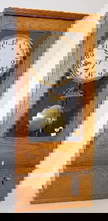 Oak Simplex Time Recorder Clock: Oak Simplex Time Recorder Clock: Model T-10 #4401; 8 day; painted metal dial; instruction sheet and letter of provenance from the Simplex Co. Has pendulum and door key. (Not running. Logo faded on dia