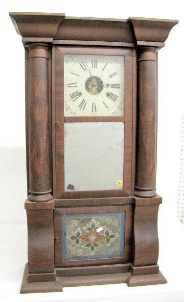 Birge & Fuller 8 Day Brass Shelf Clock: Birge & Fuller 8 Day Brass Shelf Clock: 8 day brass weight driven movement with gong strike and a 7" dial. In a mahogany and veneer case with 2/3 length columns. All the glass is original. Inside is a