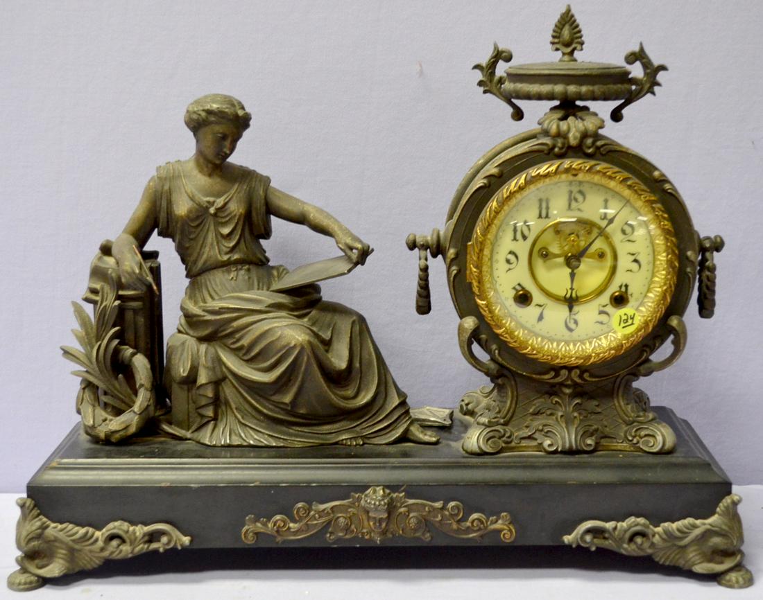 Antique Statue Clock w/ Seated Woman Figure (1 of 6)