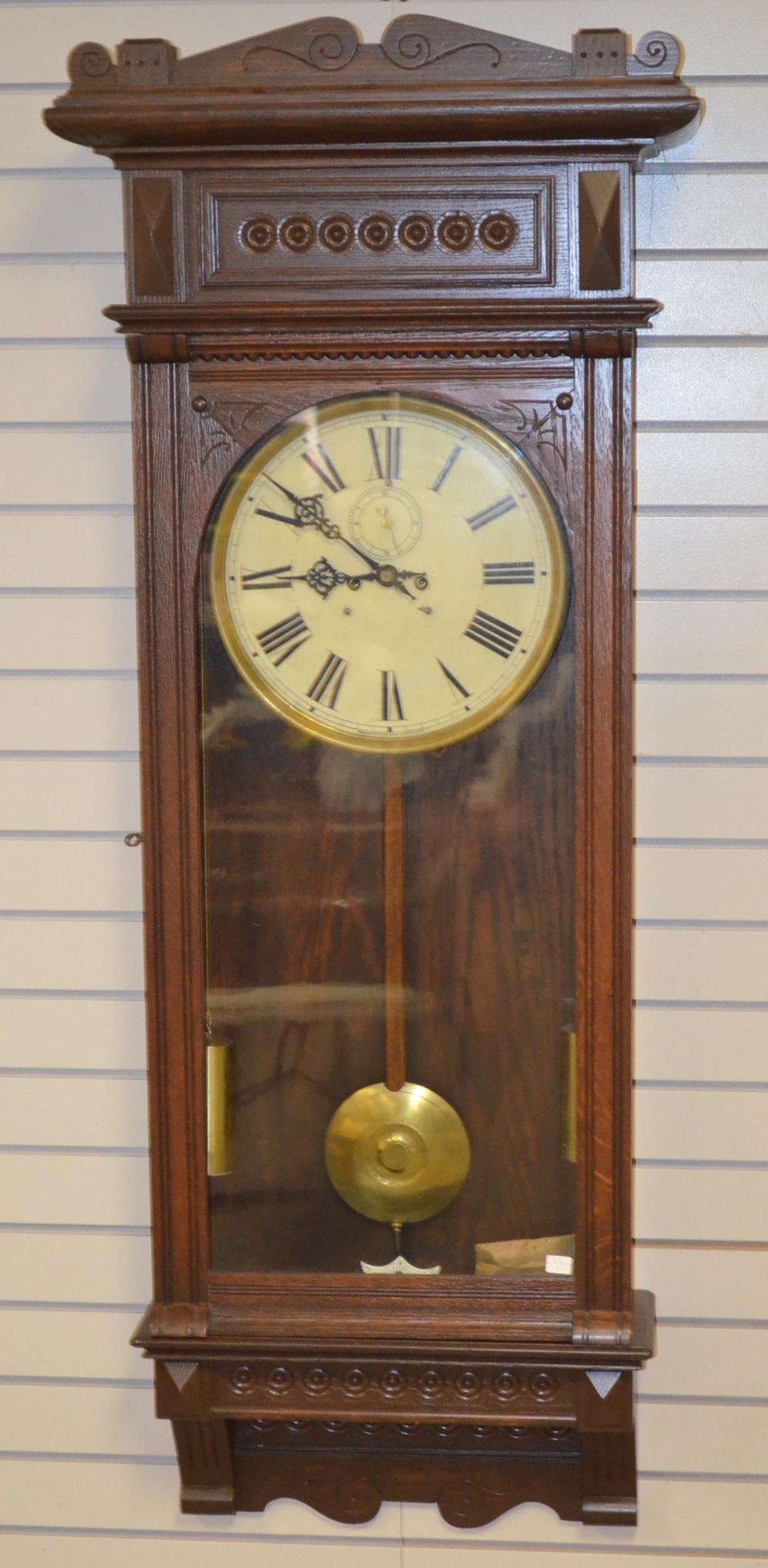 Antique Oak Waterbury 2 Weight Wall Regulator (1 of 6)