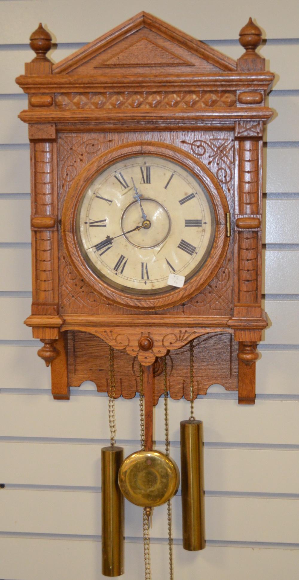 Antique 2 Weight Free Swinger Wall Clock (1 of 3)