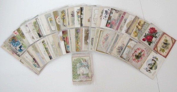 286 Birthday & Holiday Postcards: 286 Birthday & Holiday Postcards: 7 Halloween; Birthday; Easter; 9th Annual Encampment Sons of Veterans Invitation 1892 card; 2 Decoration Day postcards; Christmas foldout and others. (Many used and w