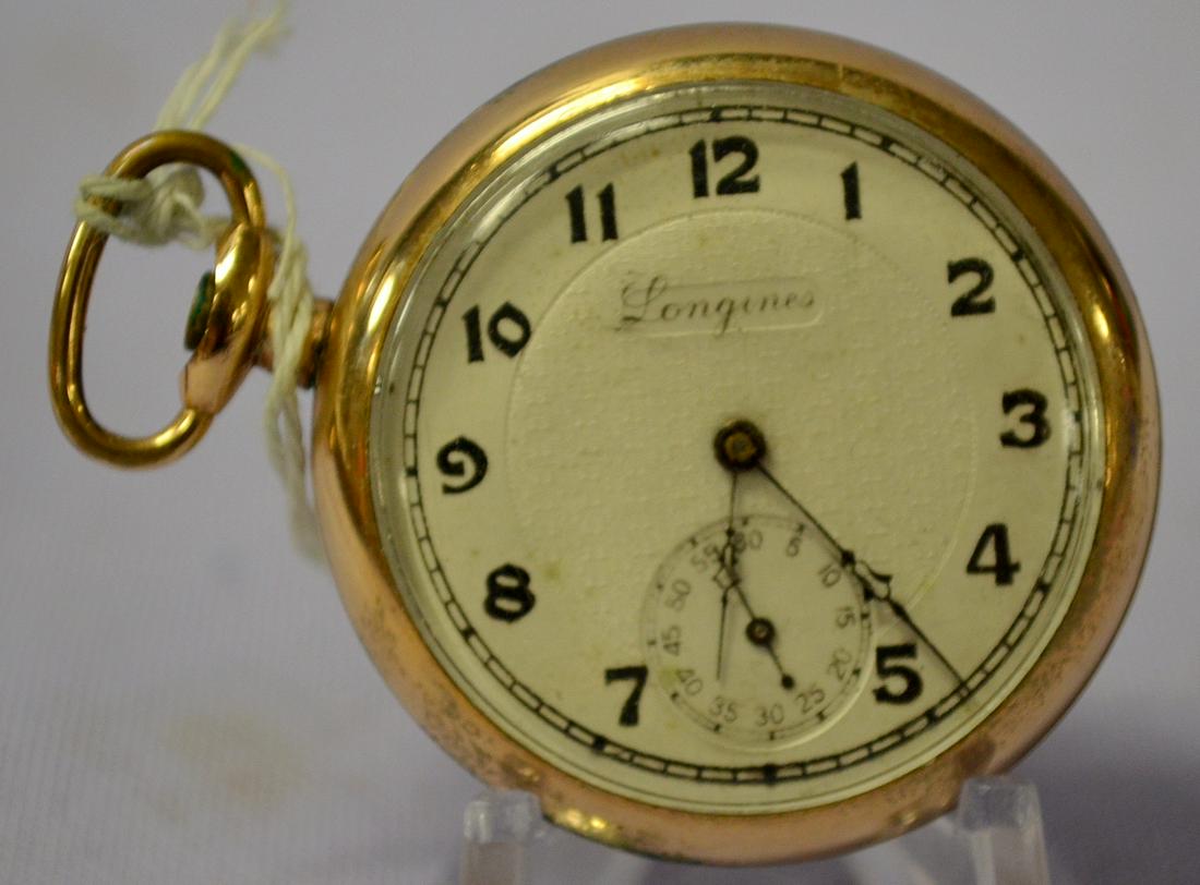 Longines No. 4736921 Brdg Pocket Watch: Longines No. 4736921 Brdg Pocket Watch. In a yellow SF&B case No. 4134486. The machined case back has scuffing. No winder- untested.
