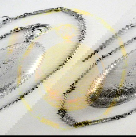 Elgin Nat'l 18S KW LS HC Pocket Watch: Elgin Nat'l 18S KW LS HC Pocket Watch: serial no.1053131. In a yellow No.4223 hunting case. The SSD looks good. A chain with key is attached. (The case has a dent and is buffed looking.) Running at th