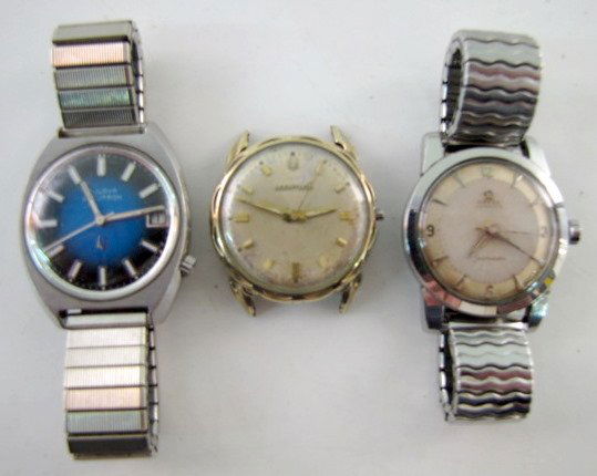 3 Wrist Watches: 2 Bulova & an Omega: 3 Wrist Watches: 2 Bulova & an Omega: 1.) Bulova Accutron No. J782156, circa 1973. Battery Operated; stainless steel; white hands and markers with day of month at 3. Running at this time. (the dial cr