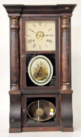 Seth Thomas Shell Column Shelf Clock: Seth Thomas Shell Column Shelf Clock: 8 day weight driven movement with gong strike. The 7" metal dial is original. The case has shell columns; there is an interior label. (The dial has scattered pain