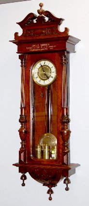 Gustav Becker 3 Wt. Vienna Regulator: Gustav Becker 3 Wt. Vienna Regulator: 8 day time with strike on 2 straight rods. The 7" dial looks like ivorine with very slight yellow color, problem free. The dial's center, pendulum ball and weight